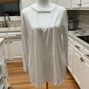 Lucky Brand Long Sleeve White Keyhole Top NWOT